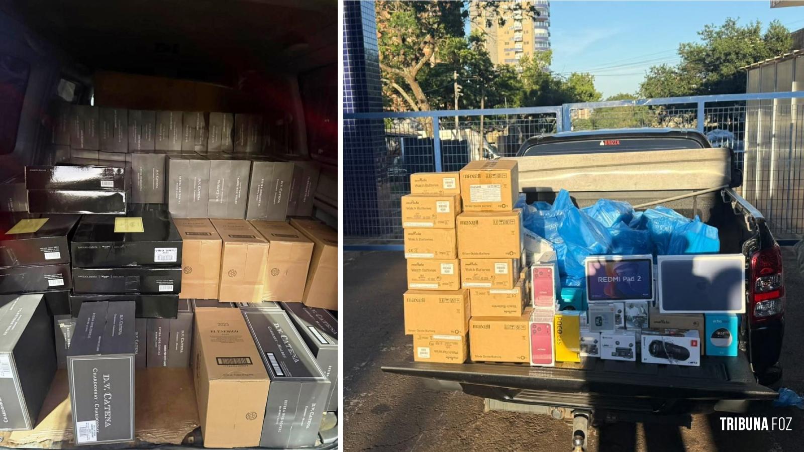 Ação integrada nas fronteiras de Foz do Iguaçu resulta na apreensão de vinhos e eletrônicos