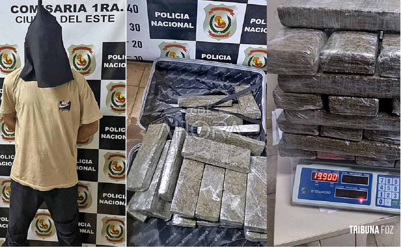 Brasileiro é preso no centro de Ciudad del Este com quase 20 quilos de maconha escondidos em uma mala