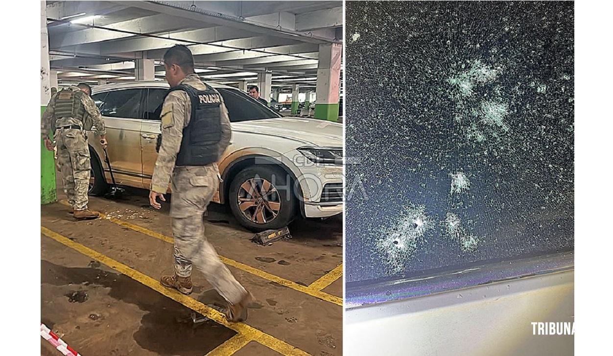 Caminhonete crivada de balas encontrada no estacionamento do Shopping Lago em Salemma