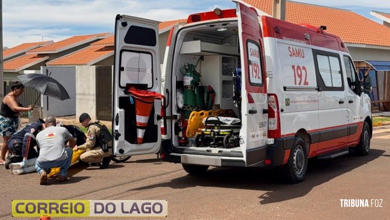 Colisão entre carro e motocicleta deixa mulher ferida no bairro Porto Seguro em Santa Helena