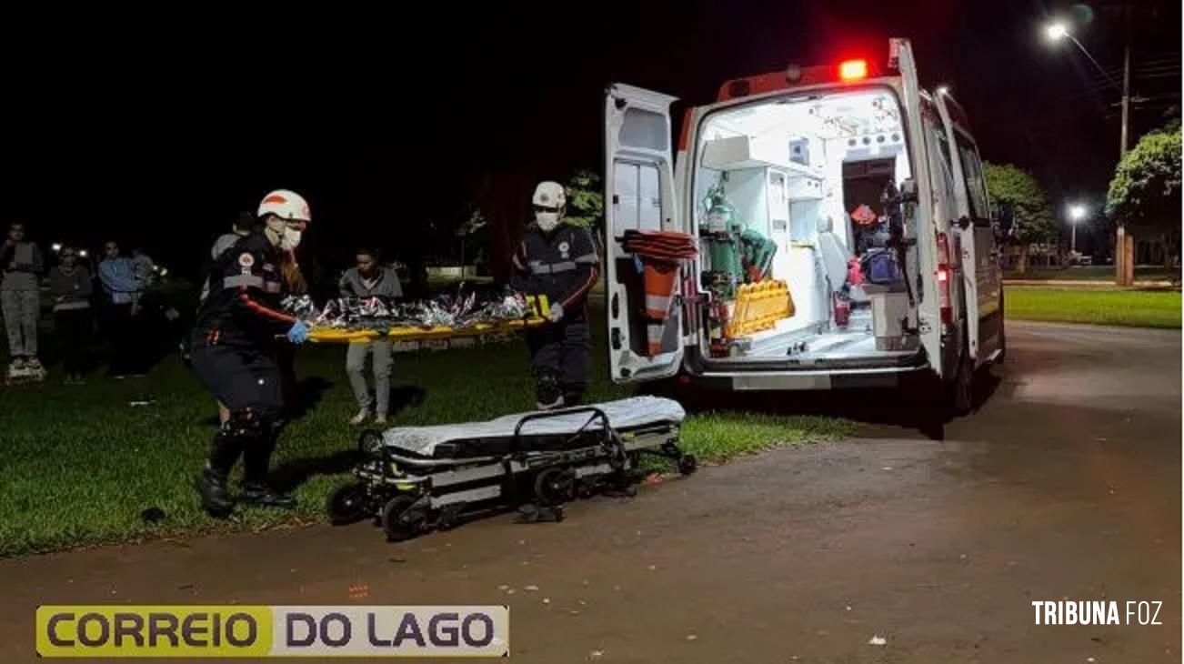 Colisão entre motocicleta e veículo deixa uma mulher ferida no distrito de Vila Celeste em Santa Helena