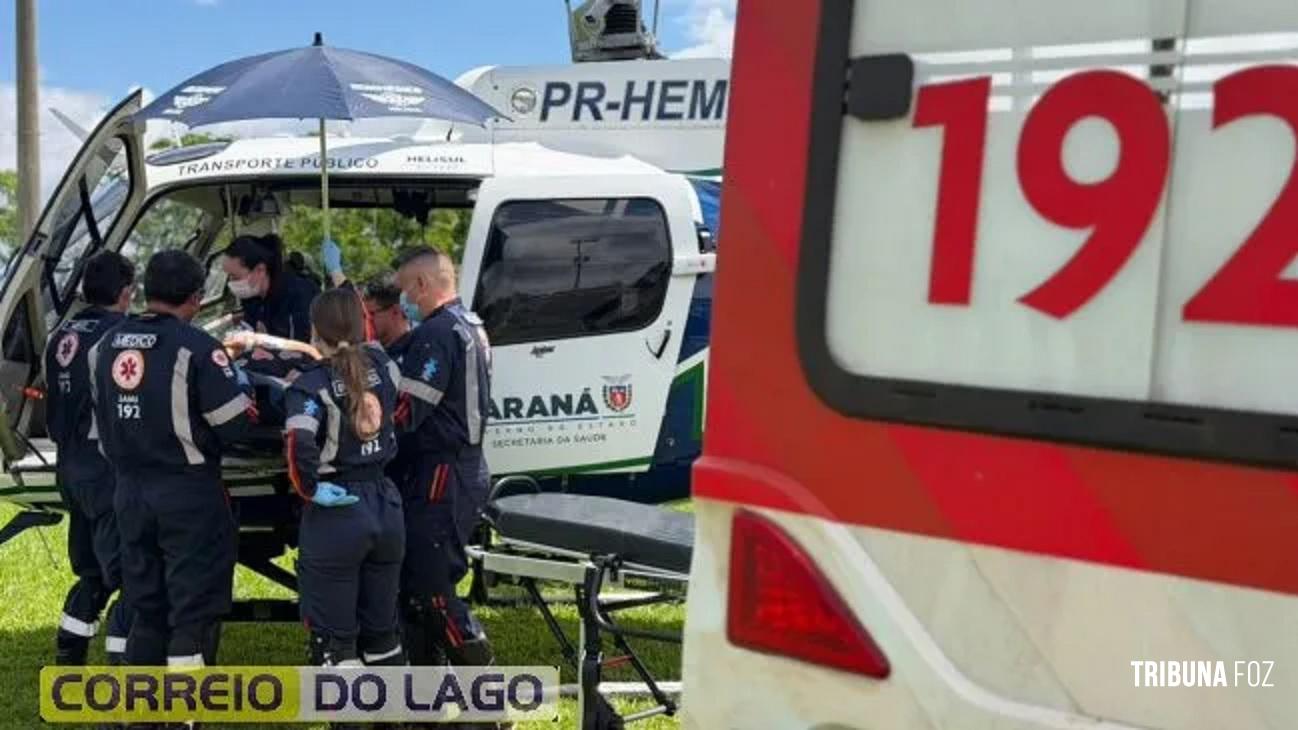 Idosa de 77 anos com AVC hemorrágico é transferida por helicóptero de Santa Helena para hospital de referência em Cascavel
