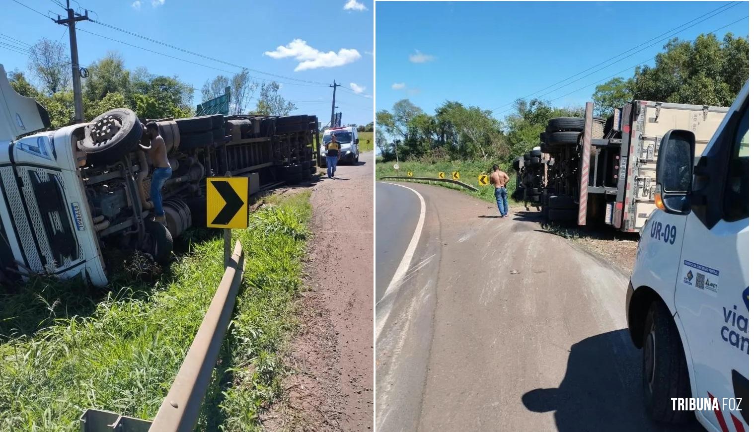 Motorista de carreta fica ferido após acidente na BR-163 em Marechal Cândido Rondon