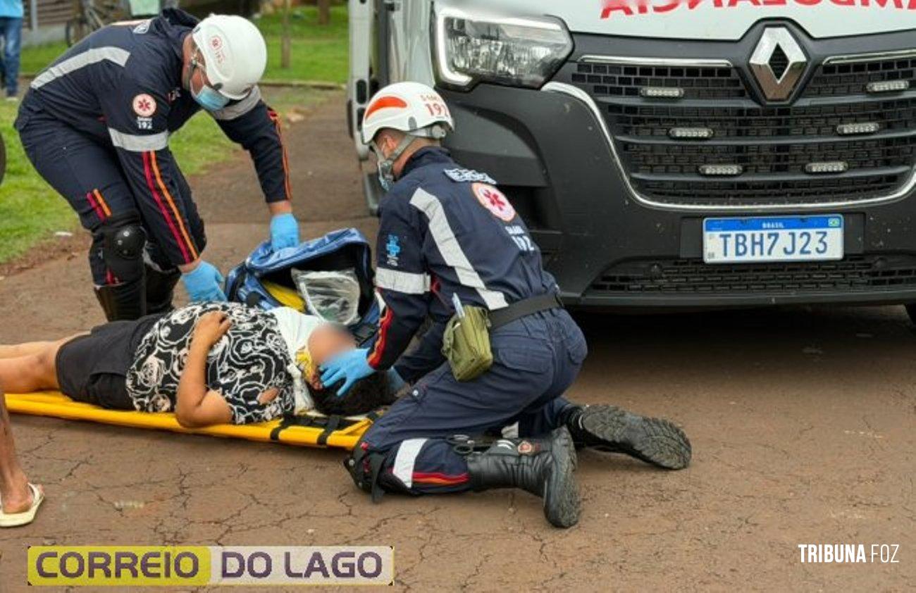 Pedestre e motociclista ficam feridos após colisão em Santa Helena