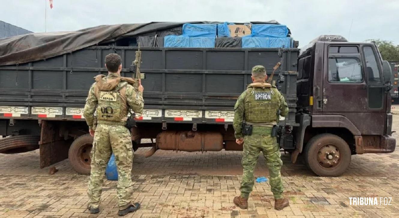 Polícia Federal e BPFRON apreendem caminhão com 450 caixas de cigarros contrabandeados no interior de Marechal Cândido Rondon