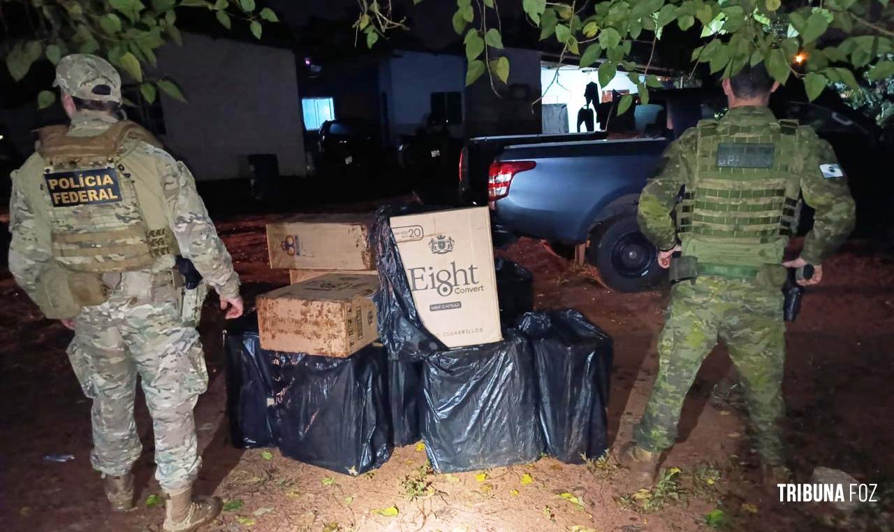 Policia Federal e PMPR apreendem 13 mil maços de cigarros em duas ações no Rio Paraná